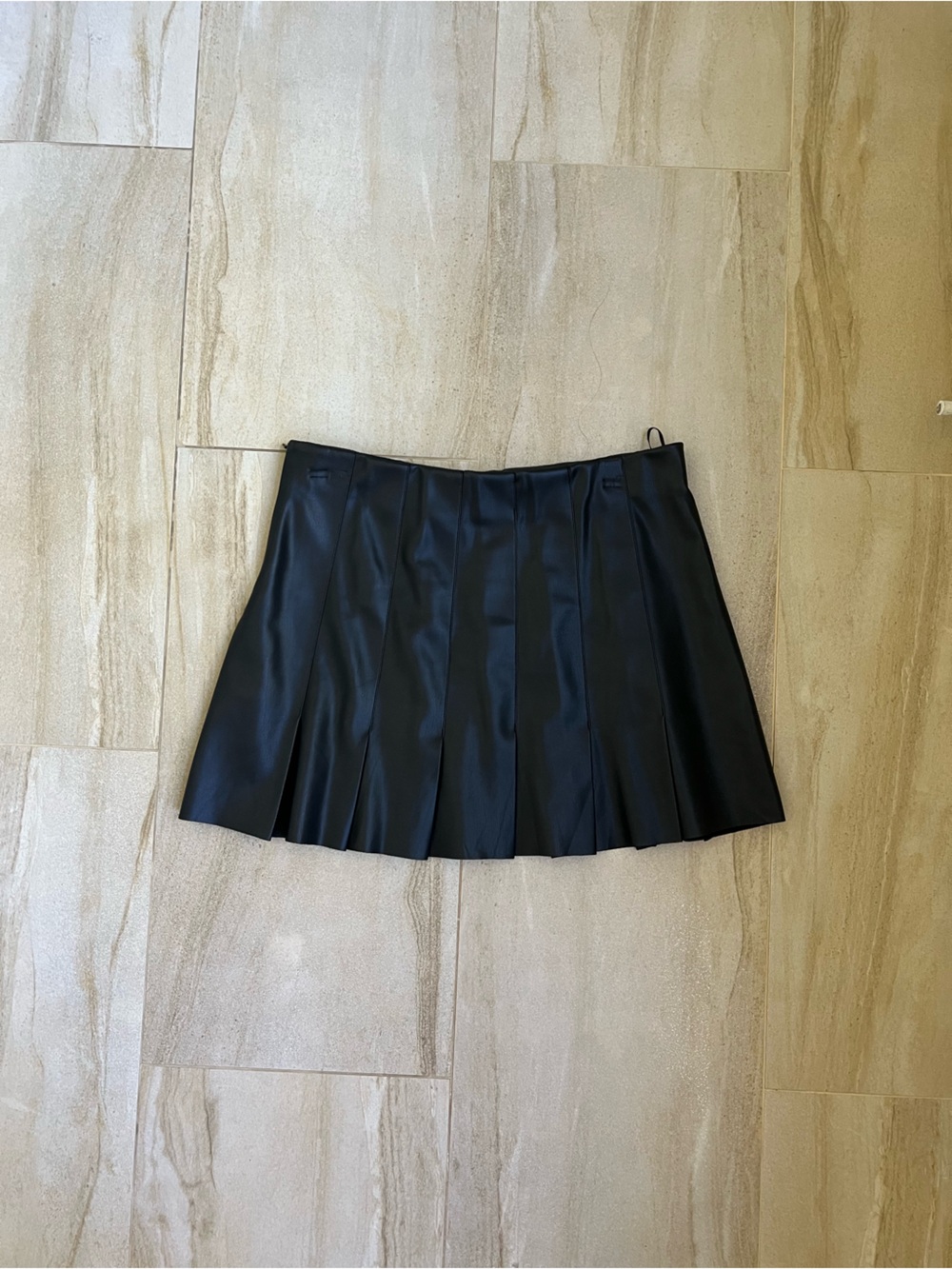 Zara Black Faux Leather Pleated A-Line Mini Skirt Festival